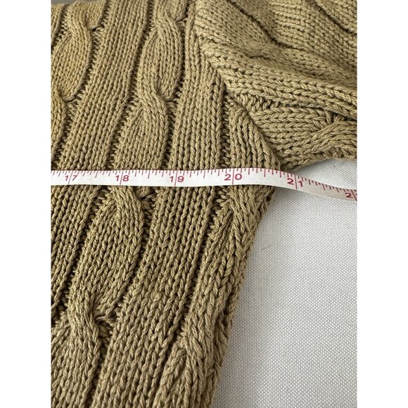 VTG Womens Tan Cable Knit Turtleneck Sweater L Coastal Grandma Preppy Fisherman - Picture 5 of 6